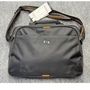 Solo New York Ace Slim Brief 13.3 Laptop Bag Black Orange NEW WITH TAGS